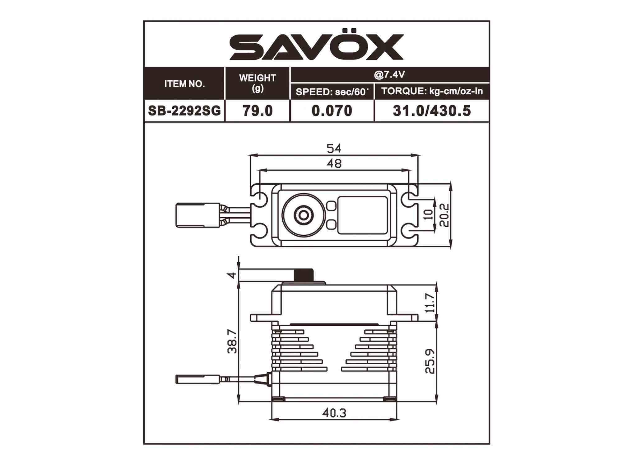 SAVÖX Standard Size Digital Brushless Servo Aluminium Case 7,4V 31kg/0,07sek