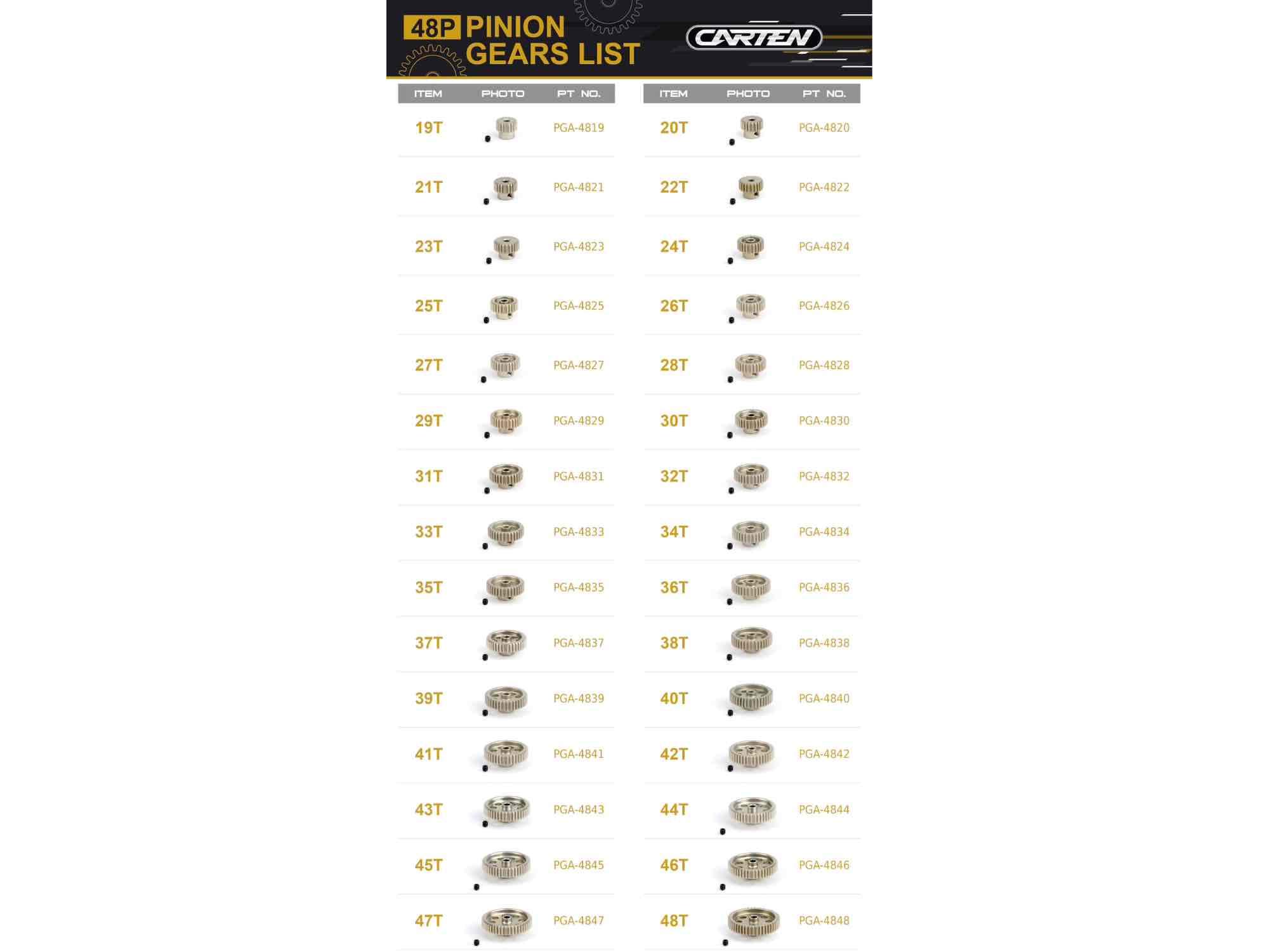 CARTEN  38T-48P Pinion Gear 7075 Aluminium hardanodized