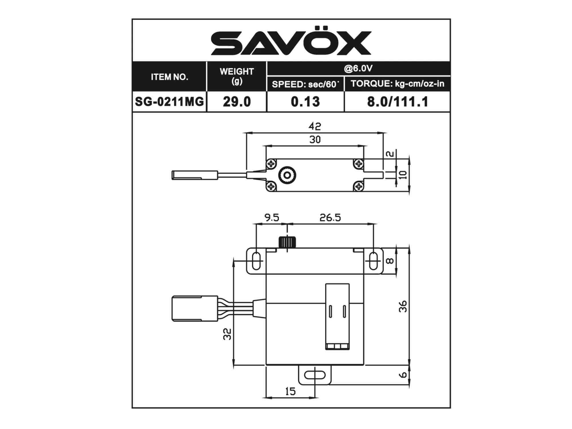 SAVÖX SG-0211MG Micro Size Digital Servo 8kg/0,13sek