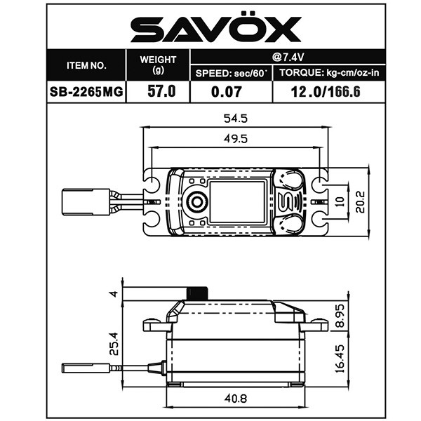 SAVÖX High Voltage Low Profile Digital Brushless Servo Low Profile 7,4V 10kg/0,08sek