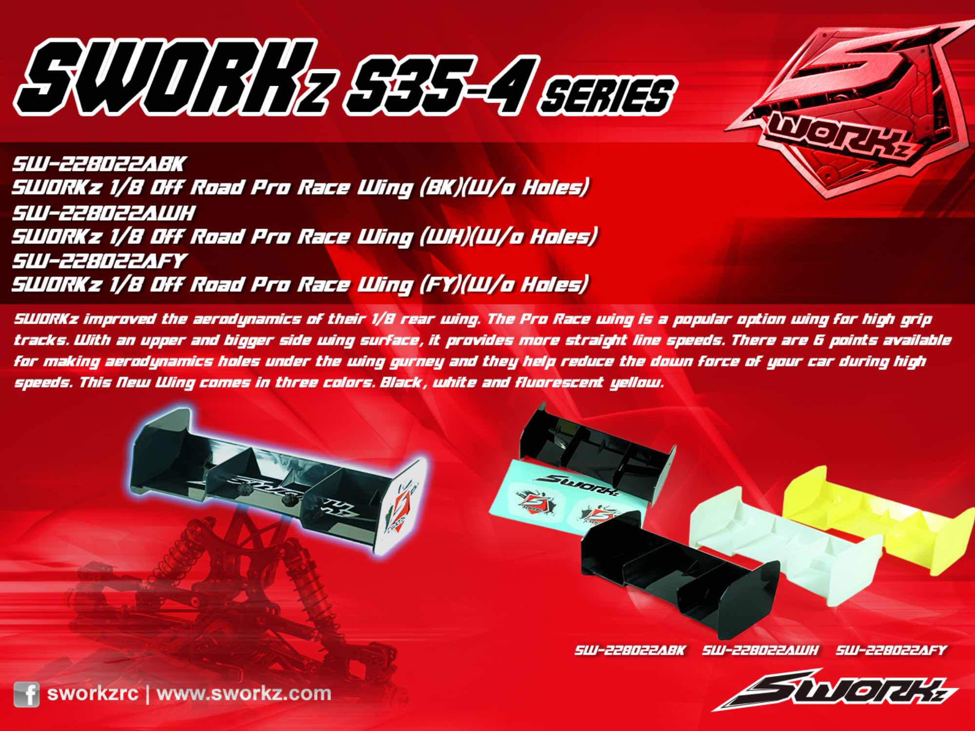 SWORKz 1/8 Off Road Pro Race Wing (BK)(W/o Holes)