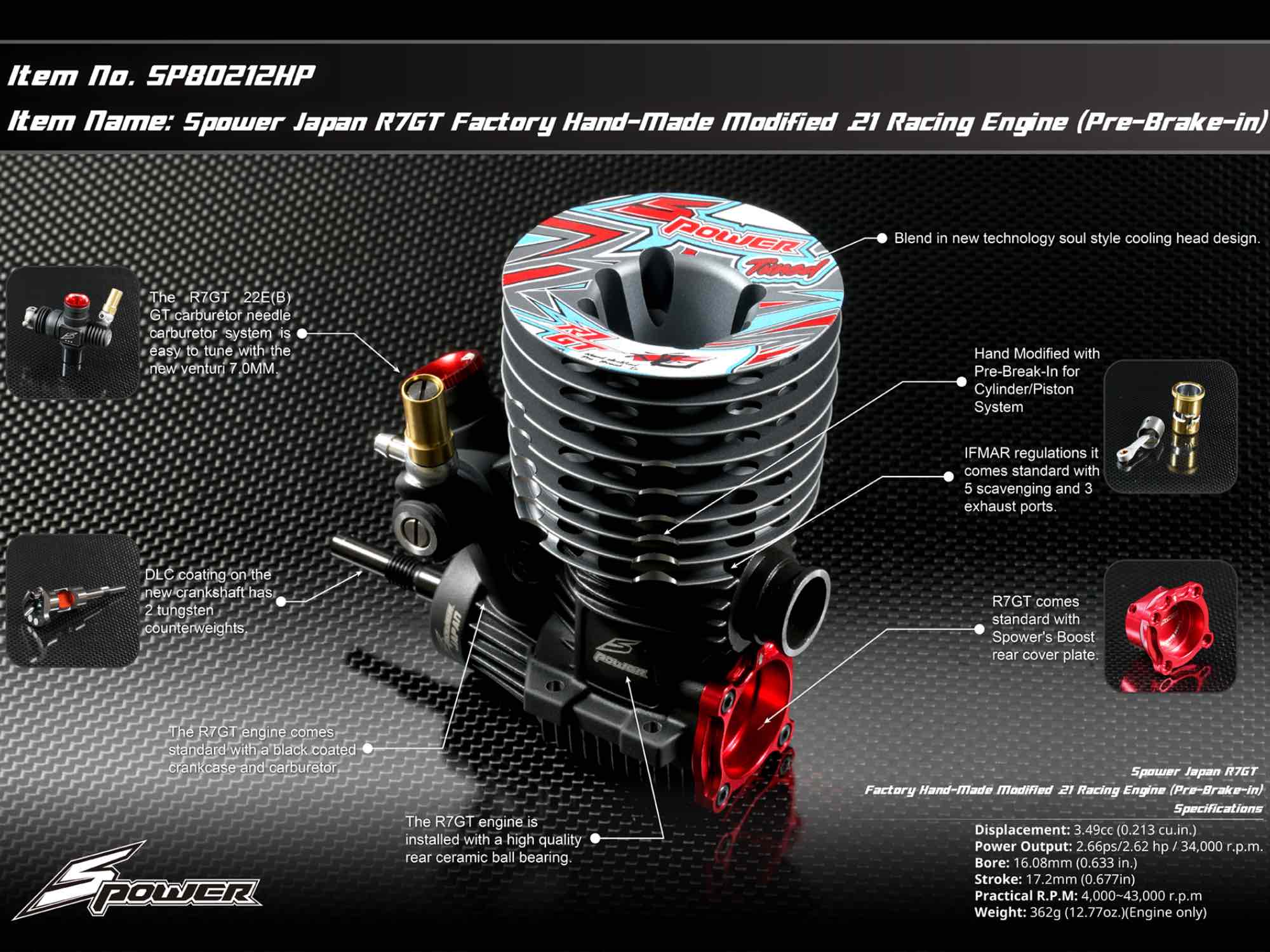 Spower Japan R7GT2 SOUL Factory Hand-Made Modified .21 GT Racing Engine (Pre-Brake-in)