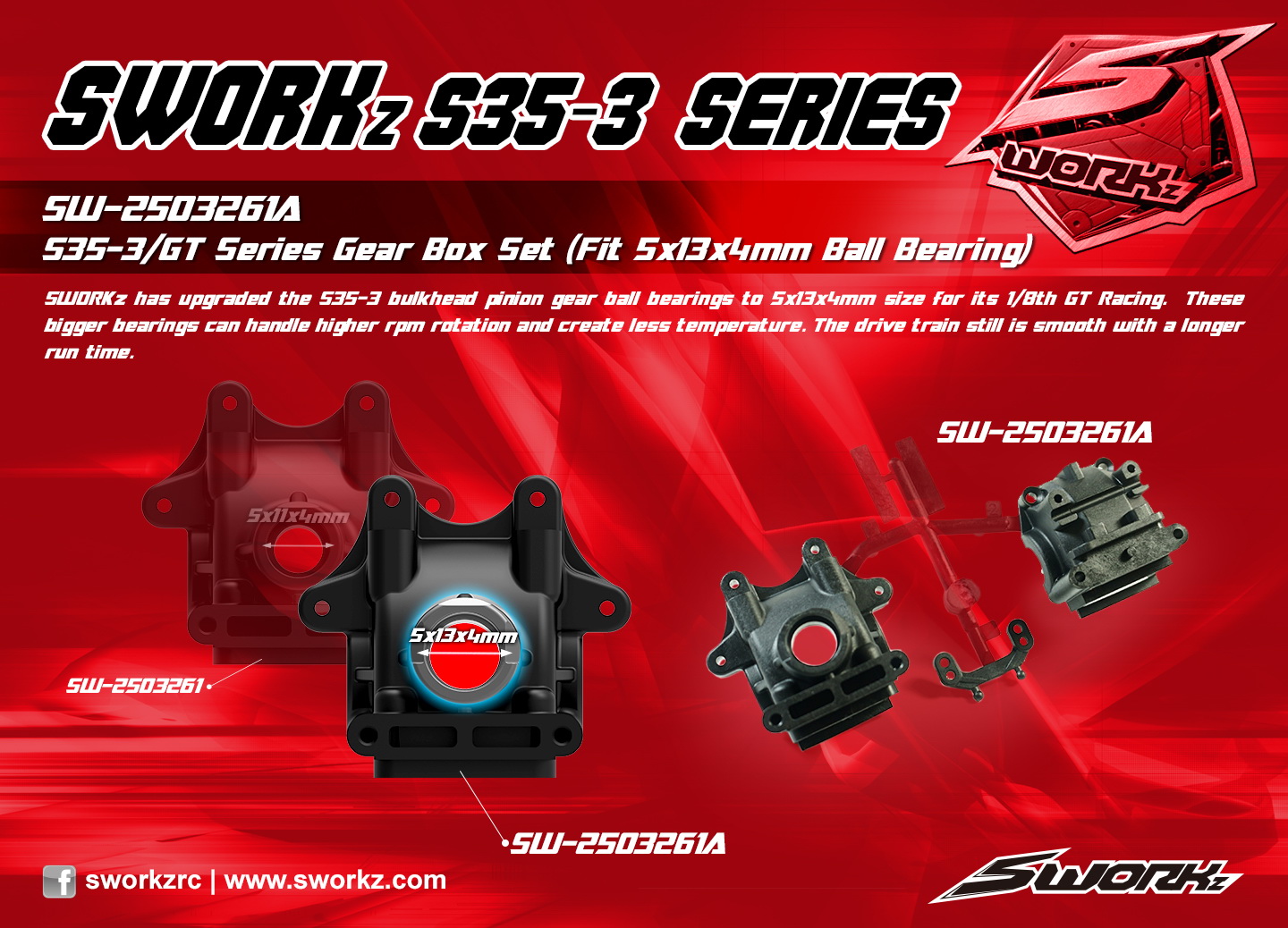 SWORKz Gear Box for 5x13x4mm bearings