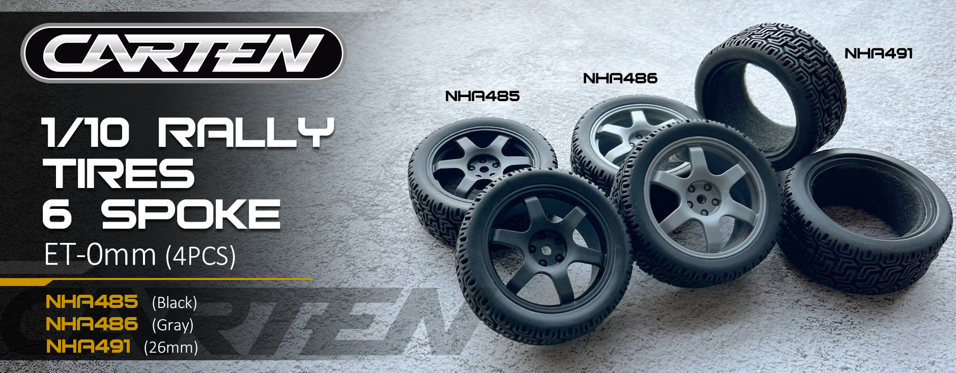 CARTEN 1/10 TC 26mm Rally Tires & Inserts (4)