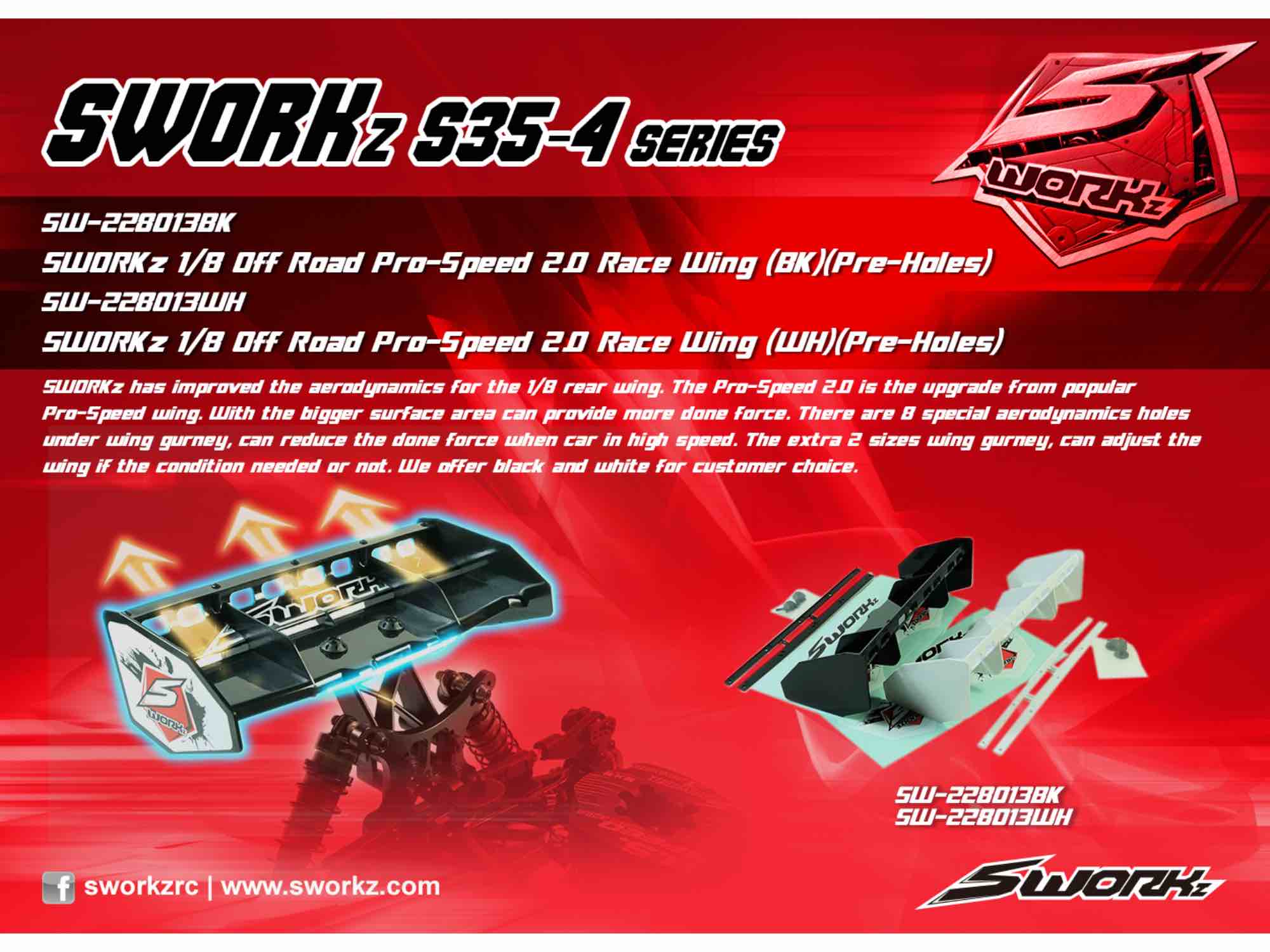 SWORKz 1/8 Off Road Pro-Speed 2.0 Race Wing (BLACK)(Pre-Holes)