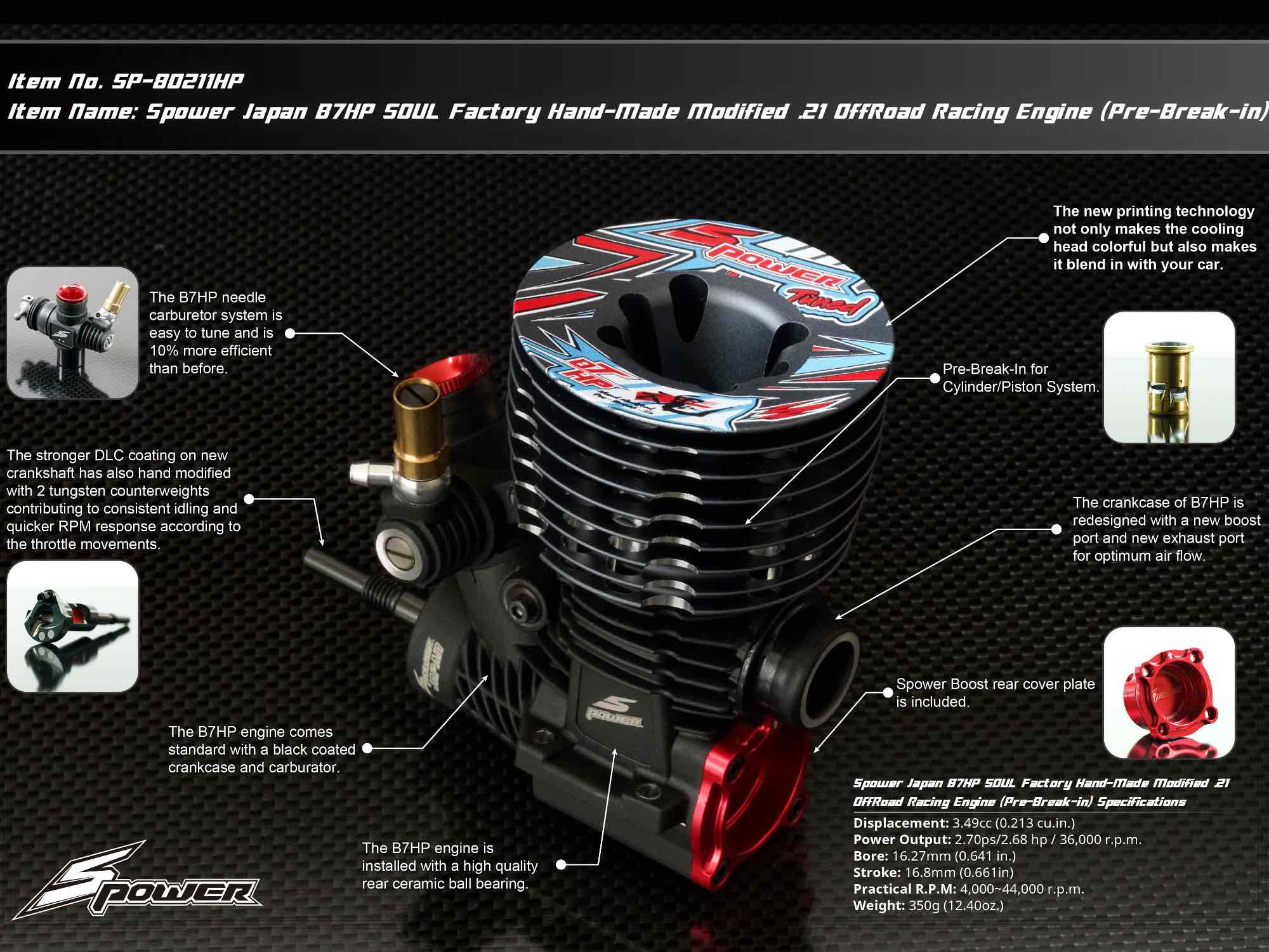 Spower Japan B7HP SOUL Factory Hand-Made Modified .21 Off Road Racing Engine (Pre-Brake-in)