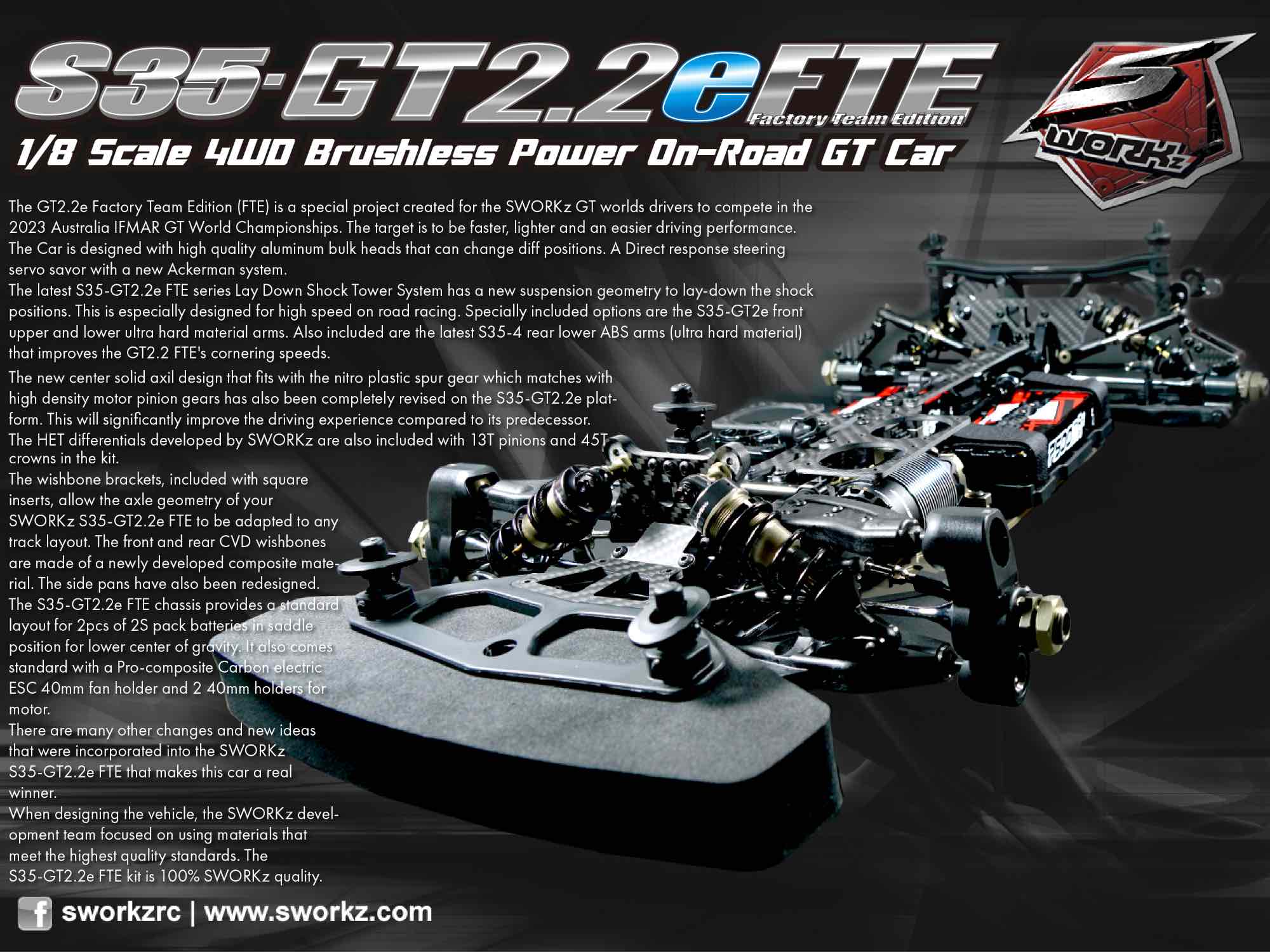 SWORKz S35-GT2.2e FTE Factory Team Edition 1/8 Brushless Power GT Pro Kit