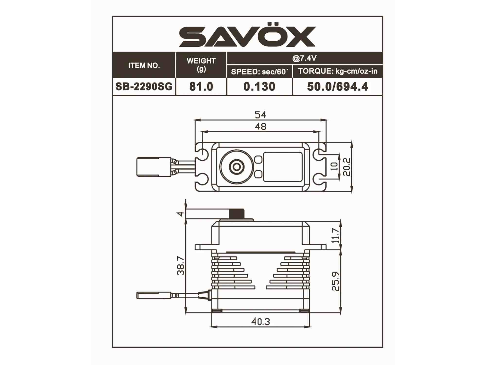 SAVÖX SB-2290SG Standard Size Digital Brushless Servo Aluminium Case 7,4V 50kg/0,11sek