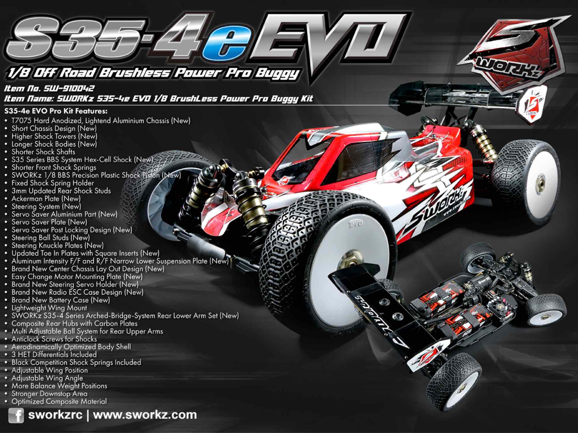 SWORKz S35-4E EVO 1/8 Pro Brushless Buggy Kit