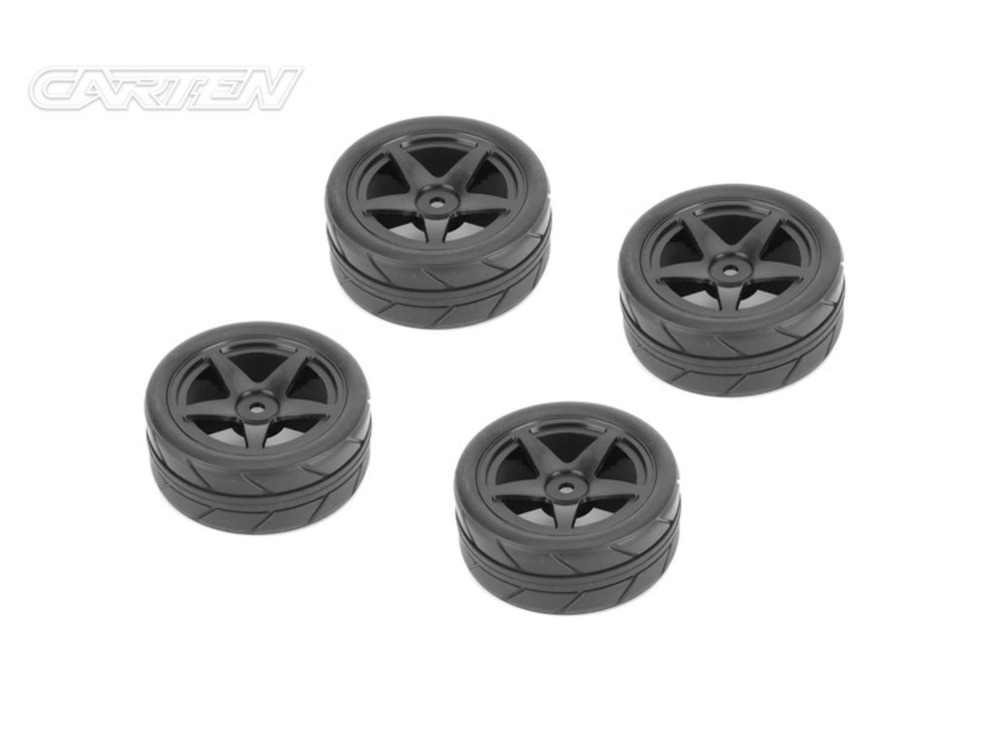 CARTEN 1/10 Tires 26mm 5-Spoke Black Wheel (4)