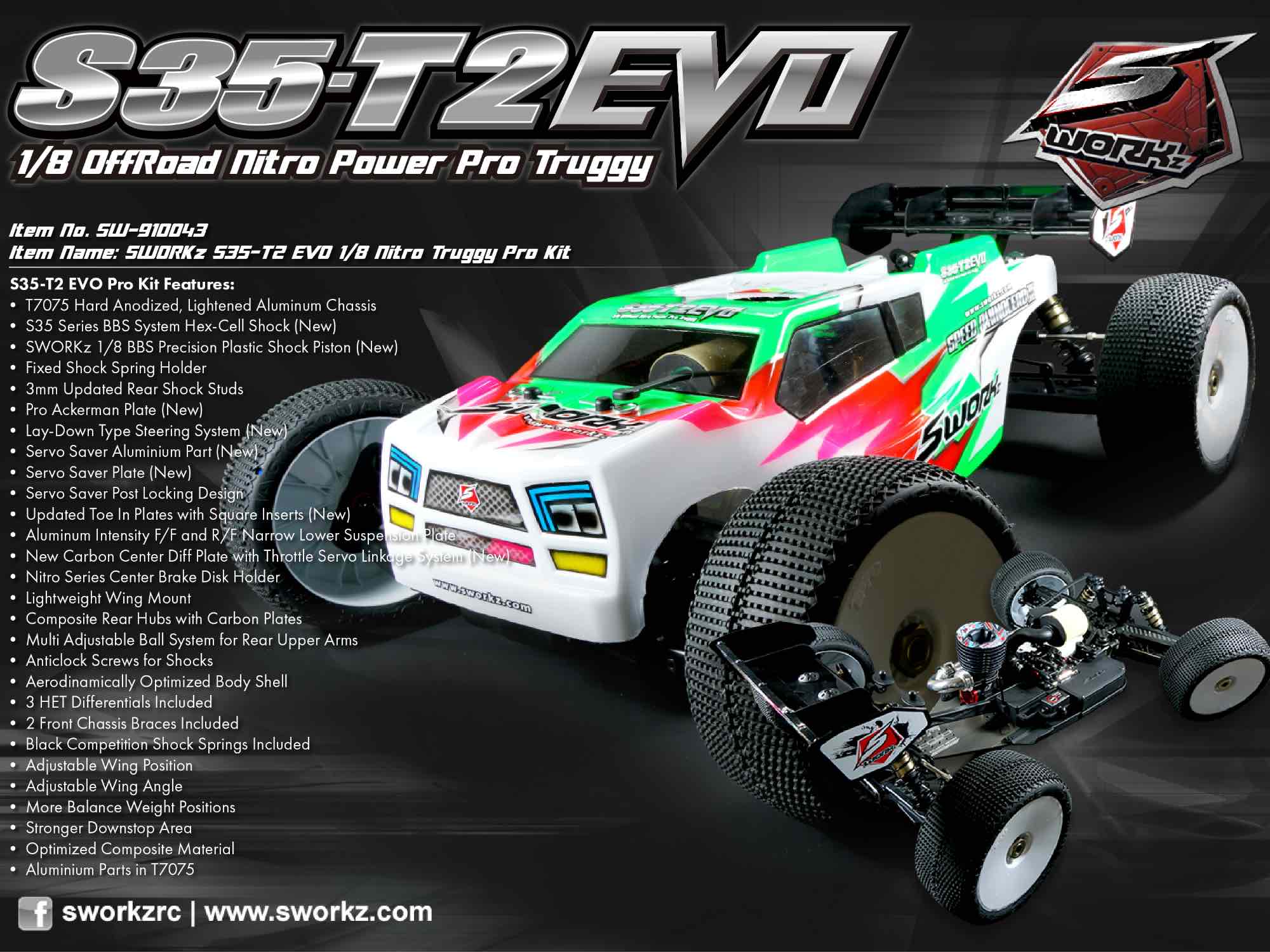 SWORKz S35-T2 EVO 1/8 Pro Nitro Truggy Kit