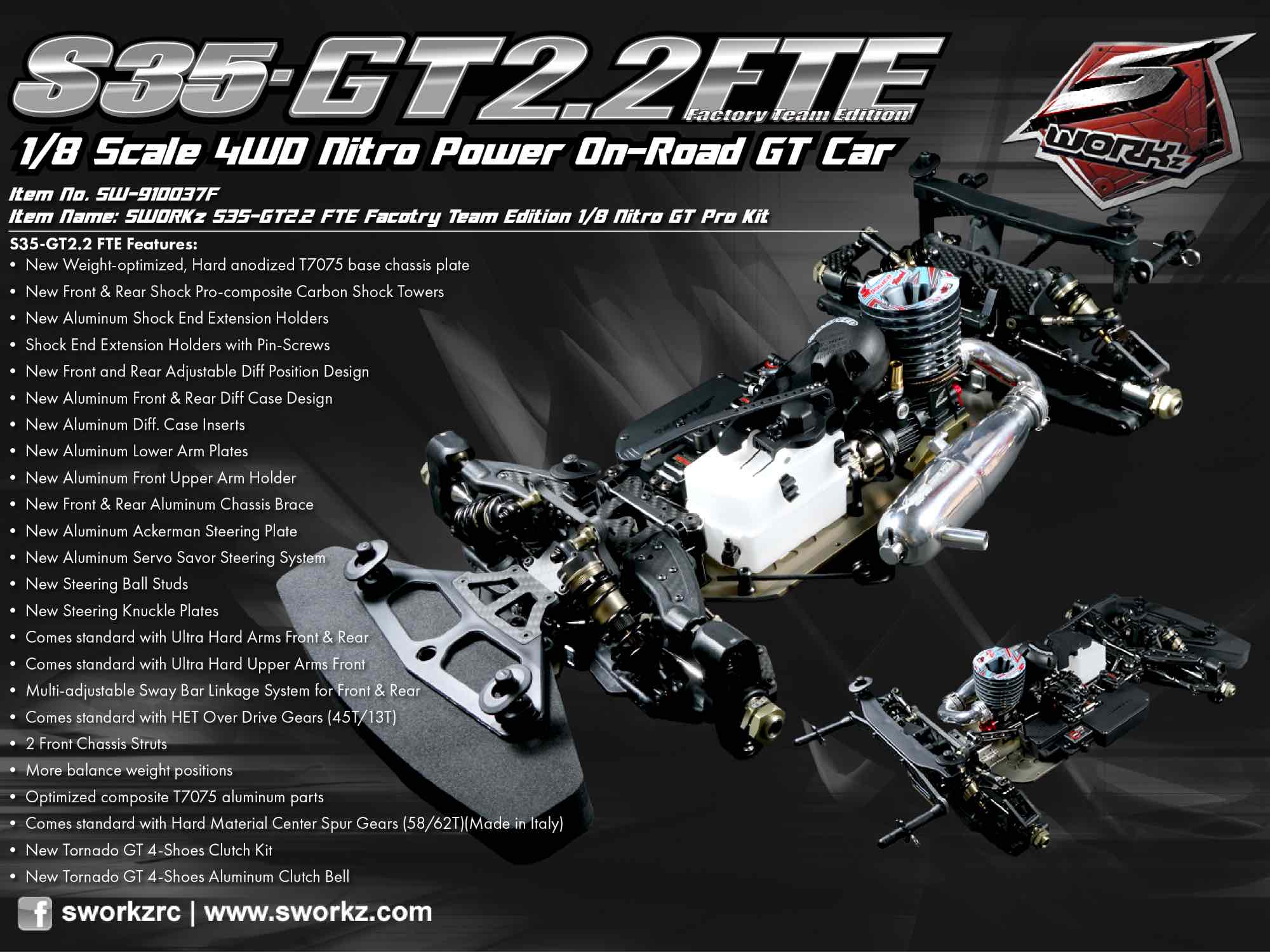 SWORKz S35-GT2.2 FTE Factory Team Edition 1/8 Nitro GT Pro Kit